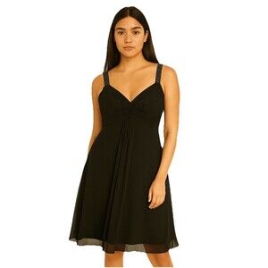 David’s Bridal Black Knee Length Dress Size 14 Chiffon Sequins Event Party